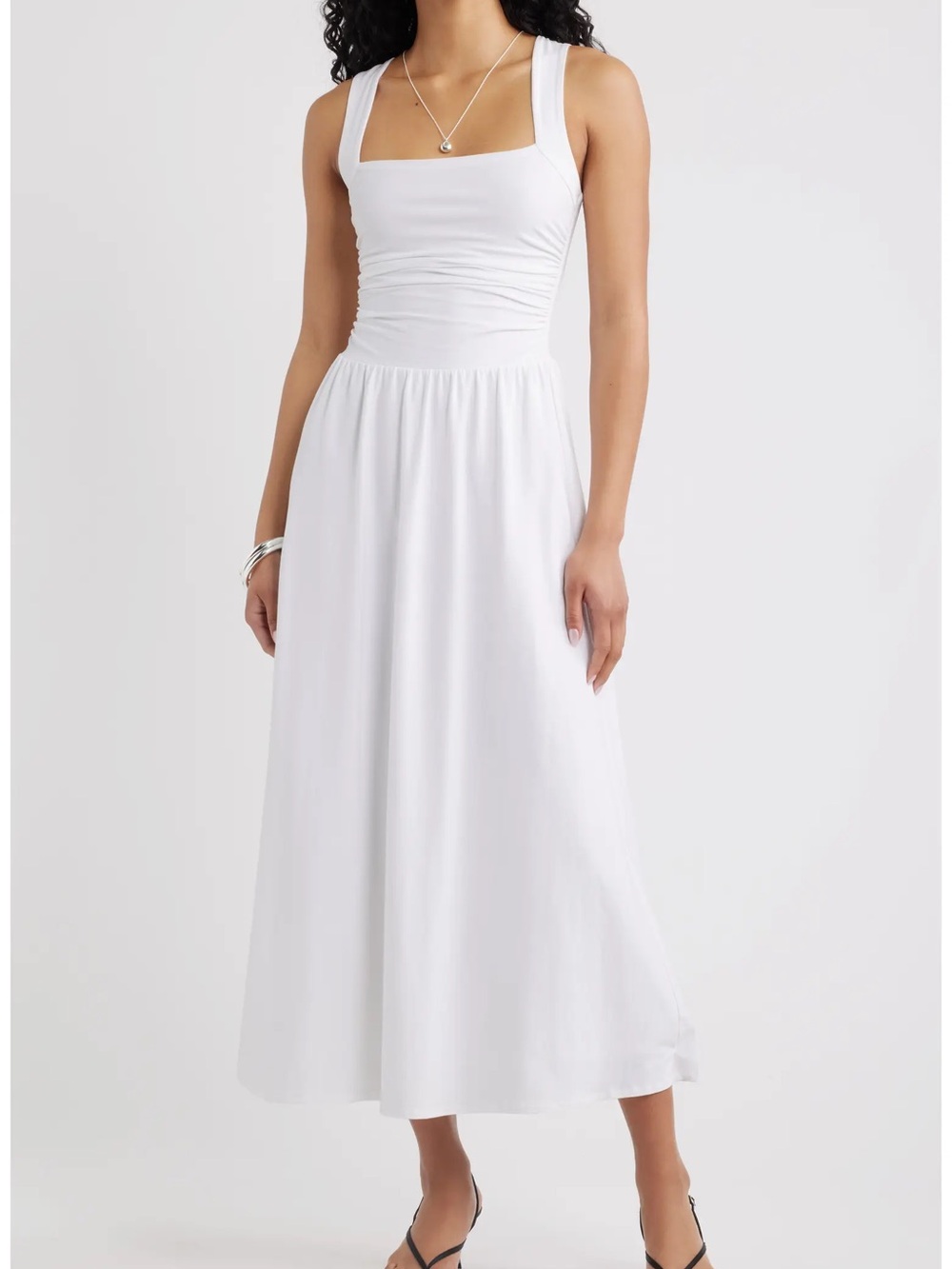 White Square Neck Maxi Dress with Wide Straps